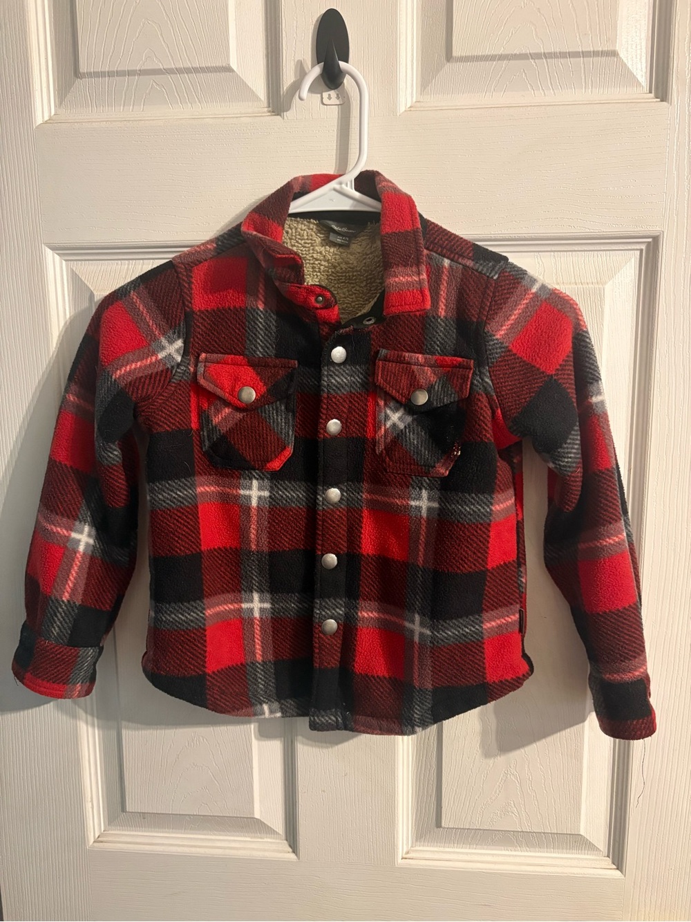 Eddie Bauer Red & Black Plaid Sherpa-Lined Kids Jacket